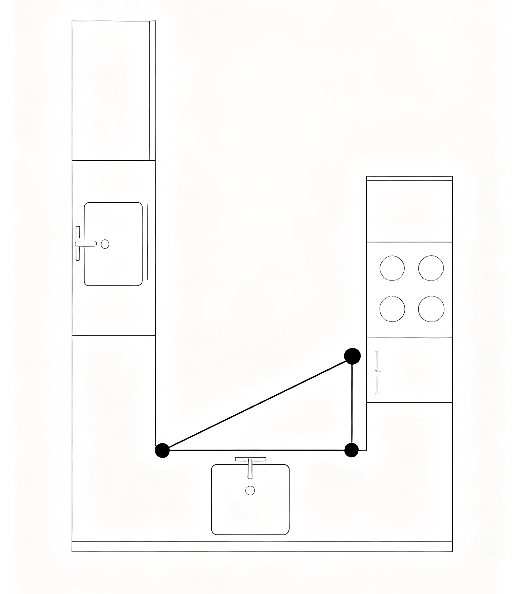 L-shaped layout with cabinets
