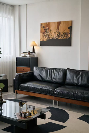 American Vintage Style Solid Wood Base Leather Sofa