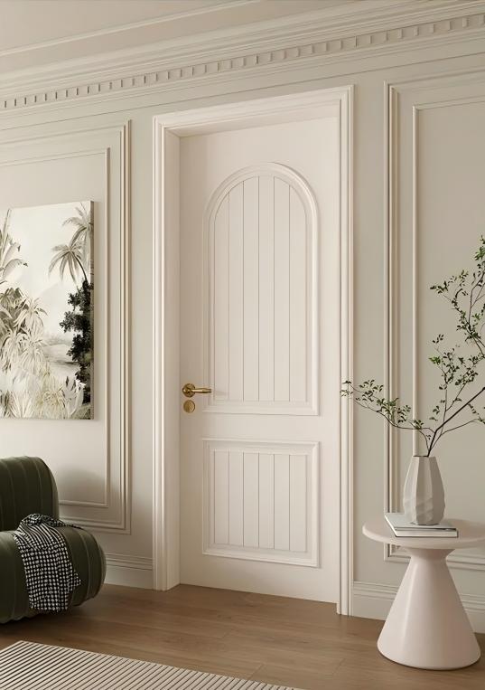 Lacquer Finished Wooden Door With French Style Lines for Interior Door