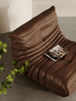 Mid-Century Modern Channel-Tufted Leather Accent Chair