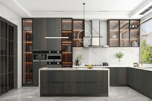 Wood Veneer Kitchen Cabinets CG-019