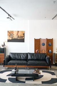 American Vintage Style Solid Wood Base Leather Sofa