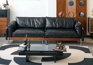 American Vintage Style Solid Wood Base Leather Sofa