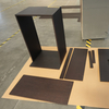 Grooved wood veneer and open compartments for cabinets