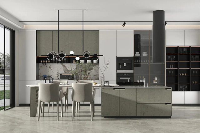 Wood Veneer Kitchen Cabinets CG-001