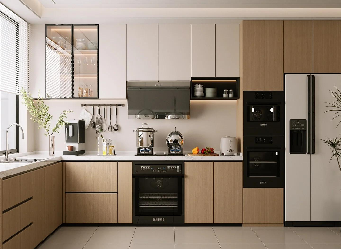L shaped kitchen cabinet layout for modern homes